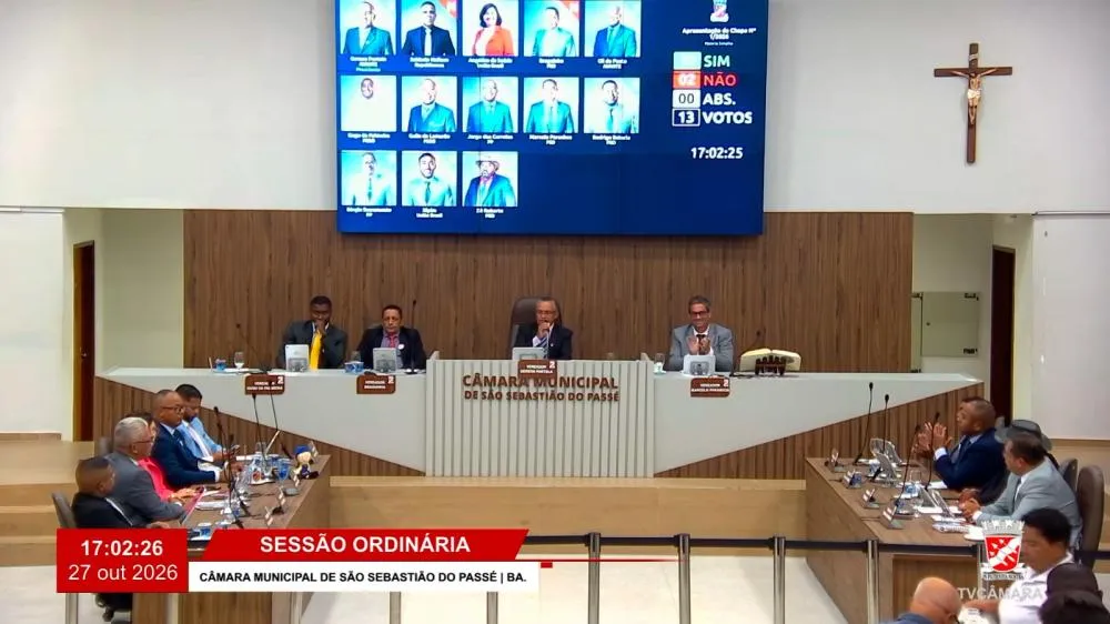 Sessão Ordinária da Camara de Vereadores de São Sebastião do Passé. Foto: Transmissão da sessão / Canal do Youtube 